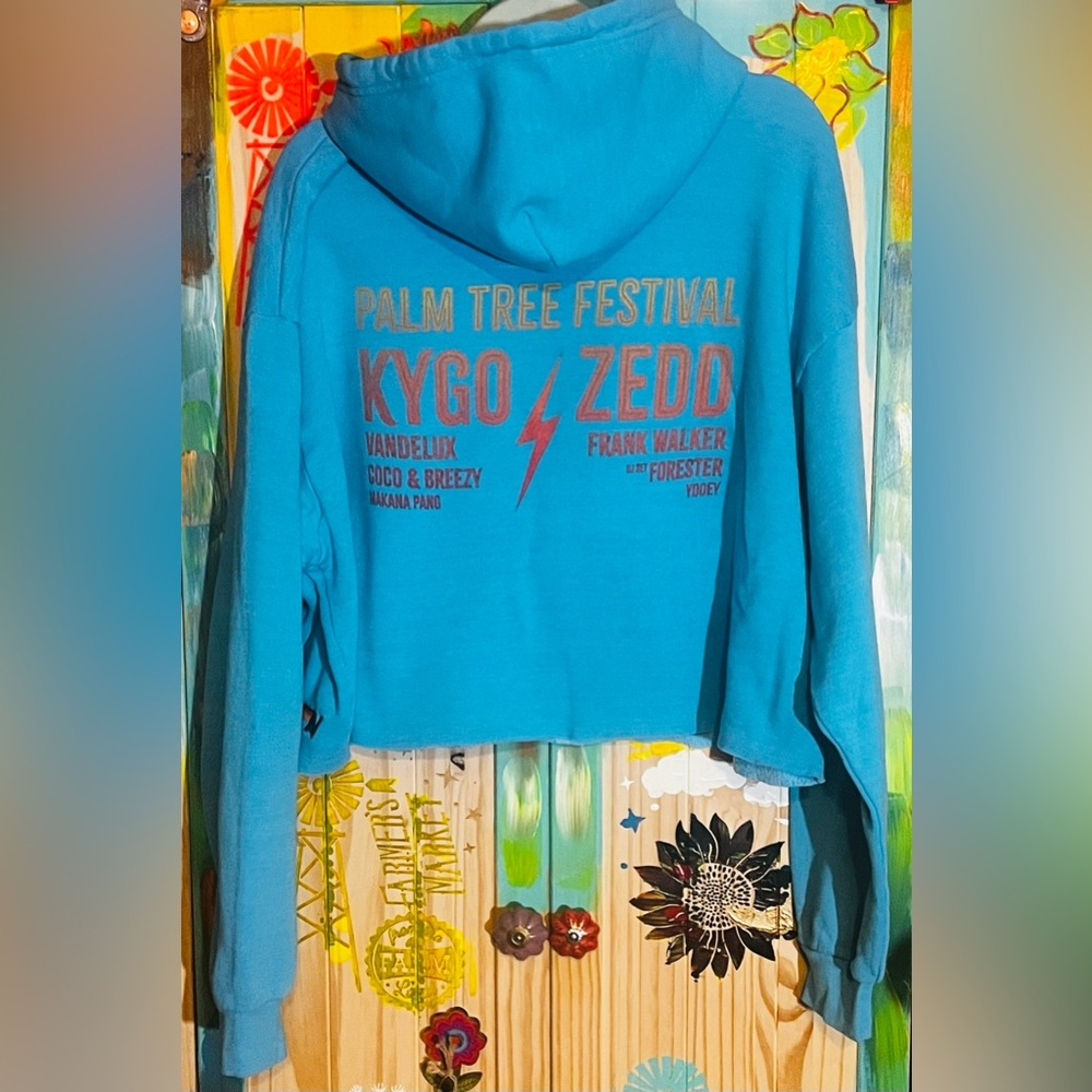 ✨RARE✨Aviator Nation “Palm Tree Music Festival Oahu  Hawaii” Teal Blue Hoodie - Picture 2 of 4